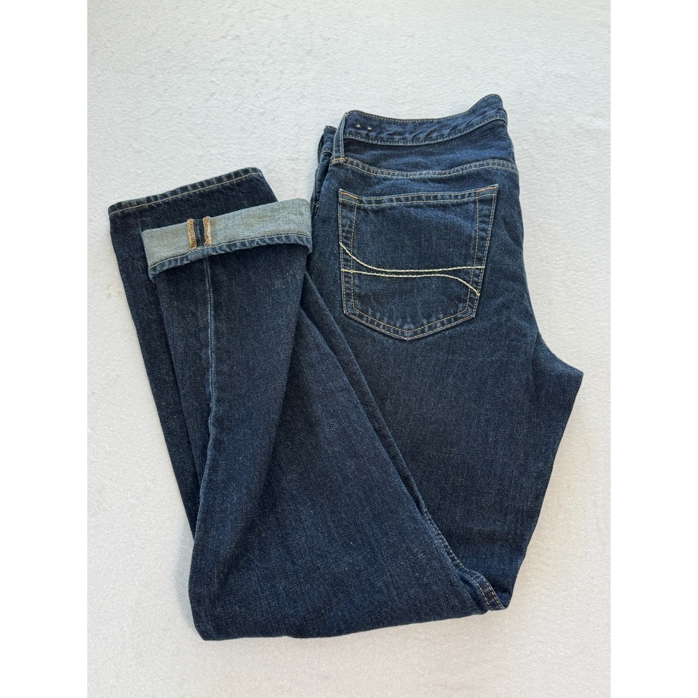 Hollister Jeans Mens 33x32 Skinny Selvedge Button Fly 100% Cotton Dark Wash